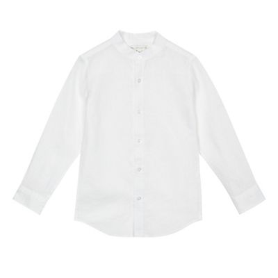 Boys' white linen blend granddad shirt